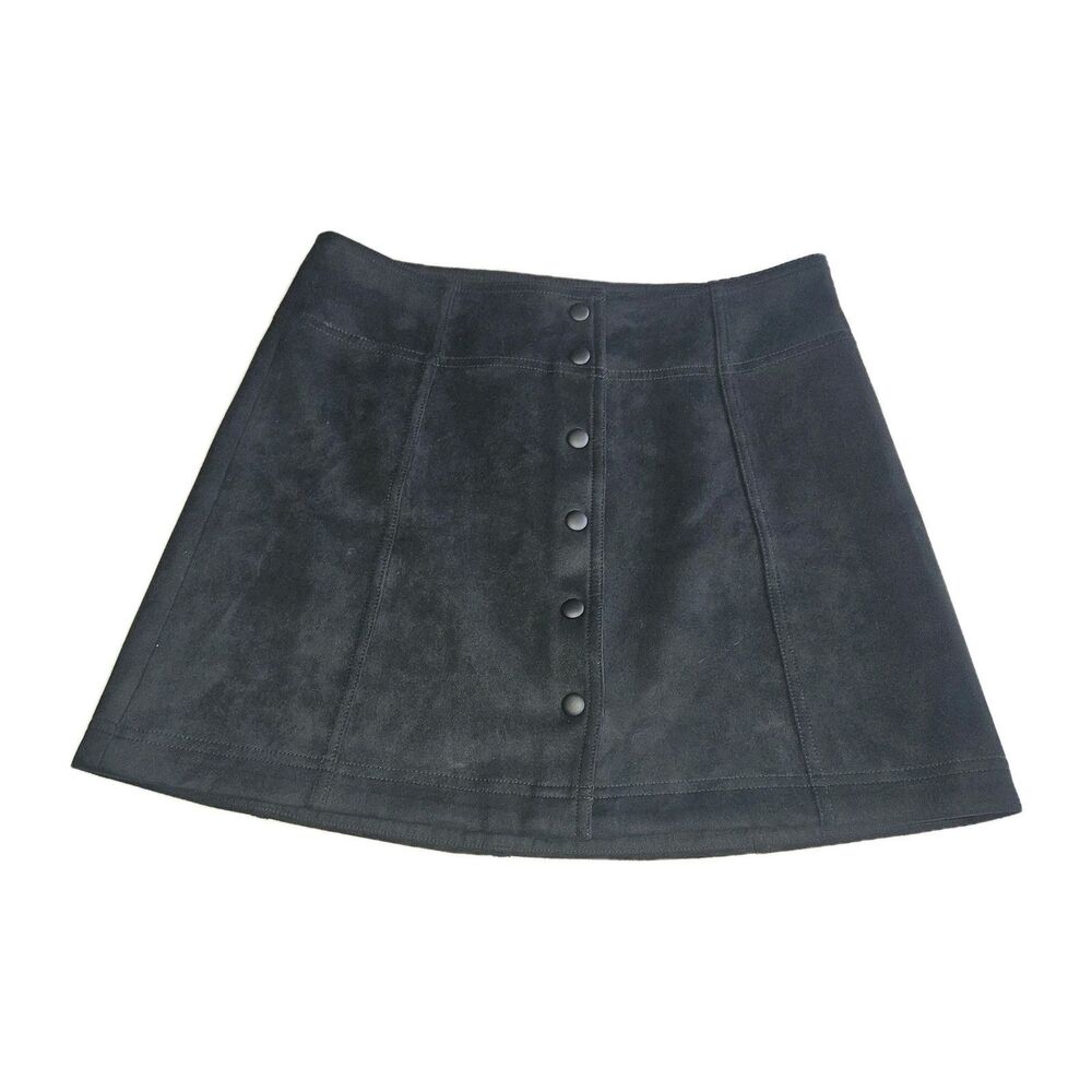 GAP Black Faux Suede Mini Skirt Button Front Size 10 Y2k Whimsigoth